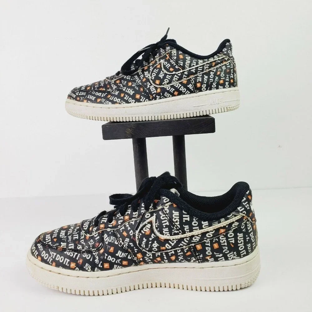 Nike Air Force 1 LV8 Kids Just Do It Black White Orange AT2976 001 Sz 3Y